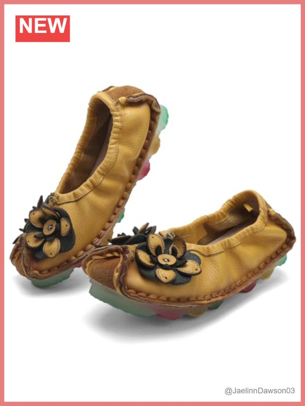 Women's Genuine Leather Loafers Floral Slip On Comfortable Flats Non-Slip
